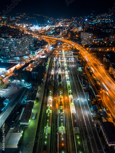 Aerial view railway in the night