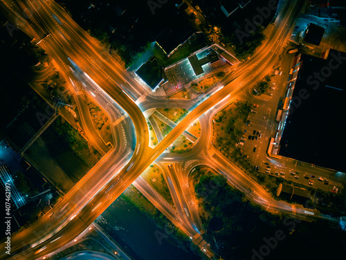 Road and Roundabout top view, Road traffic an important infrastructure
