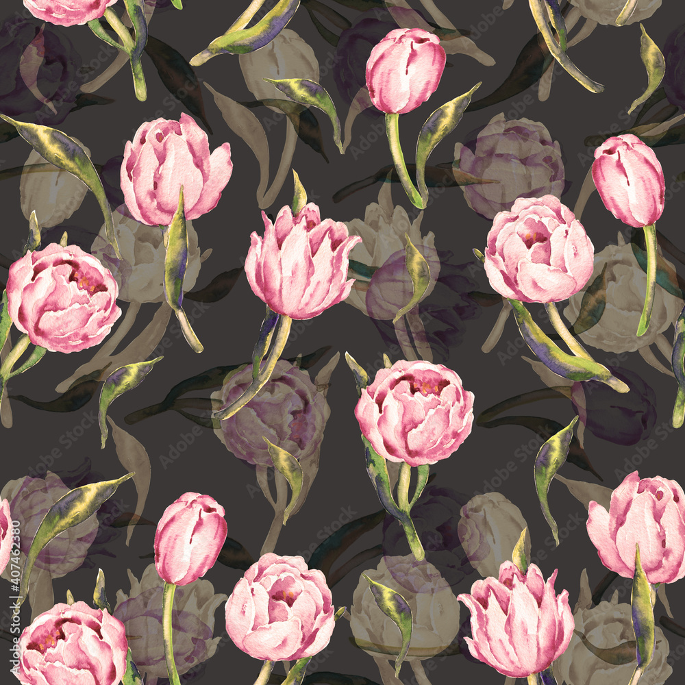 Seamless pattern of tulips