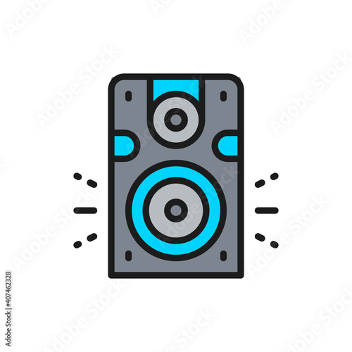 Speaker, subwoofer, audio equipment flat color line icon.