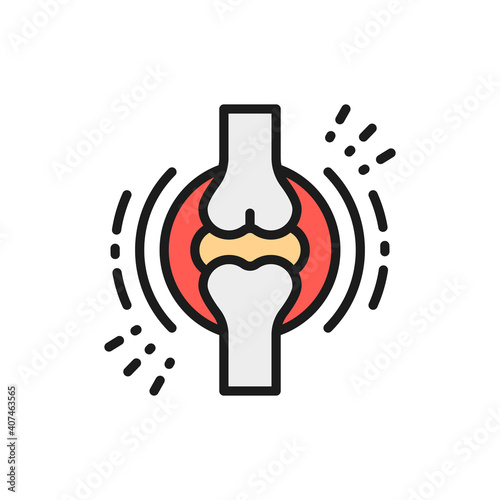 Vector joint pain, obesity, adiposity flat color line icon.