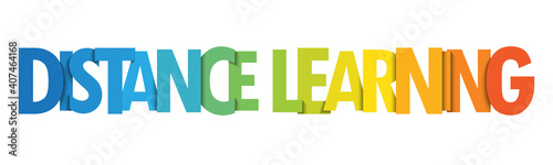 DISTANCE LEARNING colorful gradient vector typography banner isolated on white background