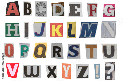 Fotobehang full alphabet of uppercase letters cut out from newspapers