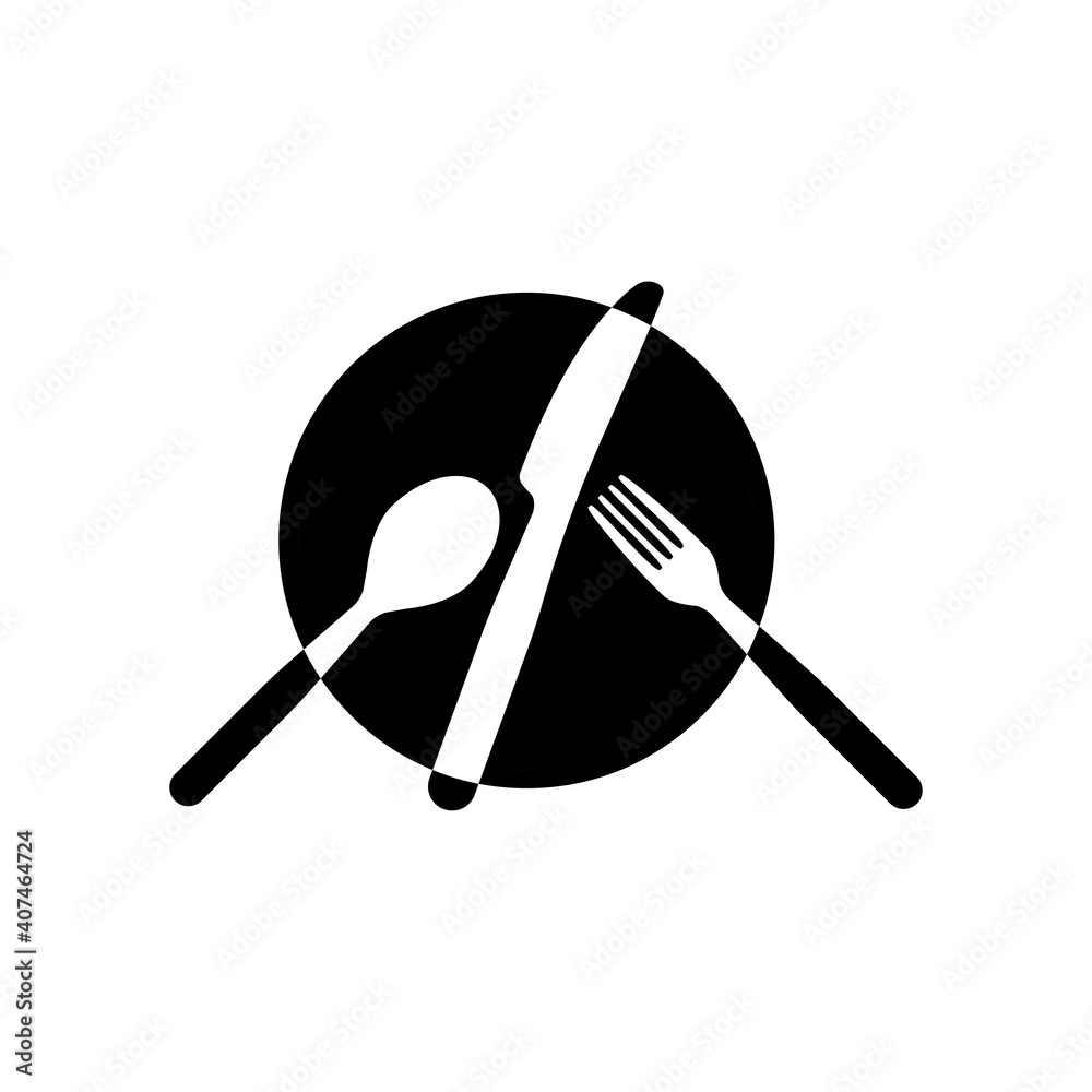 food menu vector. logo. spoon, fork, knife, plate, dish set. isolated on white background. Table setting concept. fastfood design. food market logotype. food menu vector. logo. spoon, fork, knife, plate, dish set. isolated on white background. Table setting concept. fastfood design. food market logotype.