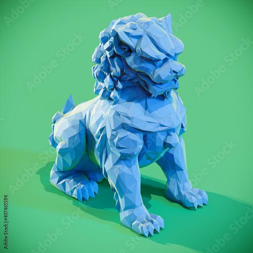 Lowpoly Chinese lion guardian sculpture