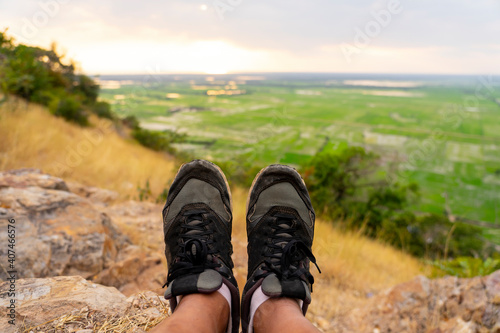 hiking boots on mountain