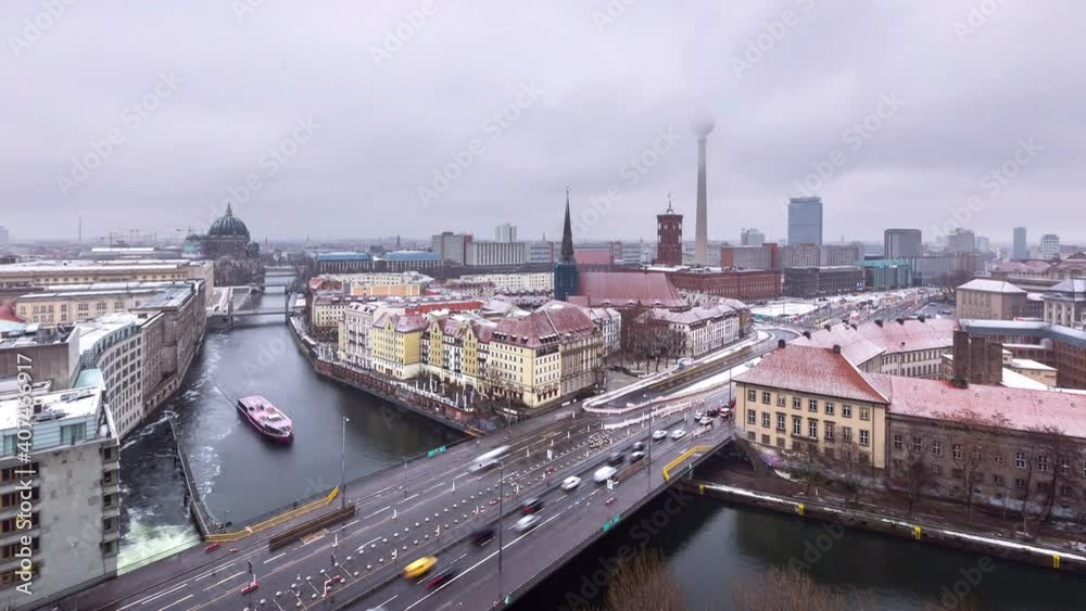 Cloudy Snowy Day Time Lapse of Berlin with Television Tower, Berlin, Germany Cloudy Snowy Day Time Lapse of Berlin with Television Tower, Berlin, Germany