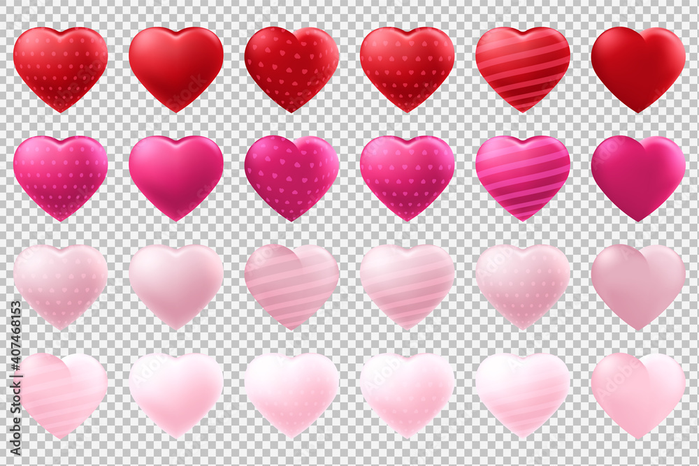 Vector heart shaped balloons set isolated on transparent background