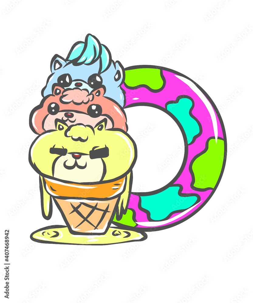 Naklejka premium Sommer Urlaub Cartoon Lustig Strand Baden