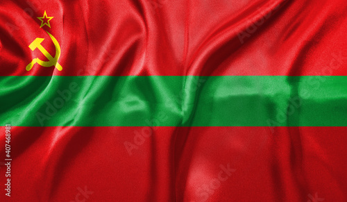 Transnistria flag wave close up. Full page Transnistria flying flag. Highly detailed realistic 3D rendering