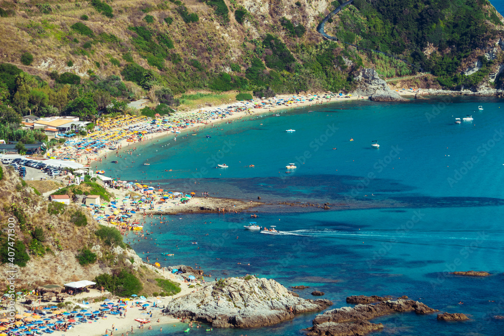 The famous beach of Capo Vaticano, Calabria, Italy. Landscape of Calabria. Fantastic cobalt blue sea.