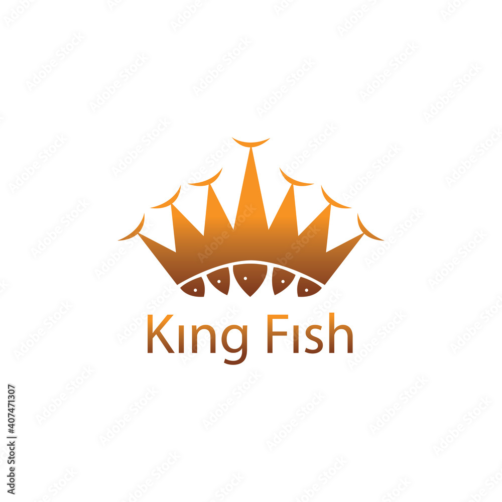 king salmon logo fish crown design vector illustration
