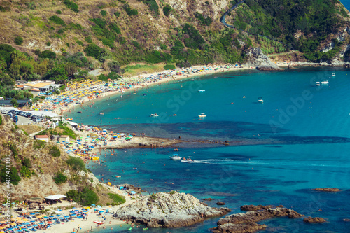 The famous beach of Capo Vaticano, Calabria, Italy. Landscape of Calabria. Fantastic cobalt blue sea.