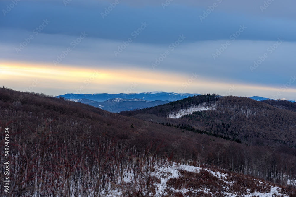 Kőszeg hills in sunset winter time