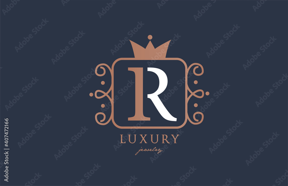 R monogram alphabet letter logo icon in white and blue color. Creative design with king crown for luxury business and company R monogram alphabet letter logo icon in white and blue color. Creative design with king crown for luxury business and company