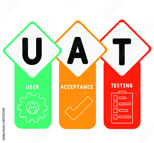 UAT - User Acceptance Testing acronym. business concept background.  vector illustration concept with keywords and icons. lettering illustration with icons for web banner, flyer, landing page