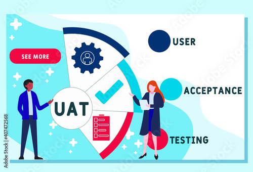 Vector website design template . UAT - User Acceptance Testing acronym. business concept background. illustration for website banner, marketing materials, business presentation, online advertising. 