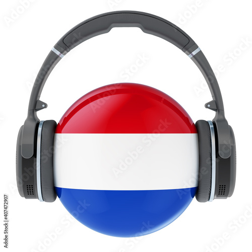 Headphones with the Netherlands flag, 3D rendering