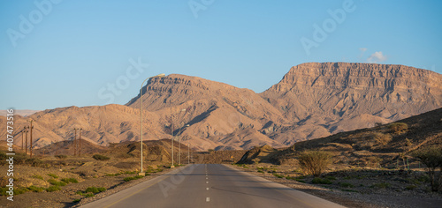 Beautiful road leading to the mountains in Oman Sultanate