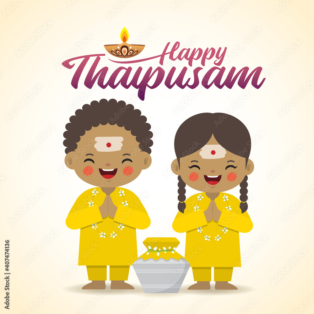 Thaipusam or Thaipoosam - festival celebrated by the Tamil community.  Cartoon indian kid & paal kudam (milk pot) in flat vector illustration.  Stock Vector | Adobe Stock