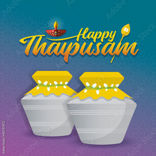 Thaipusam or Thaipoosam - A festival celebrated by the Tamil community. Paal kudam (milk pot offerings) in flat vector illustration. photo
