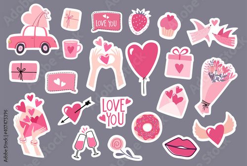 Valentine's Day sticker pack with romantic objects