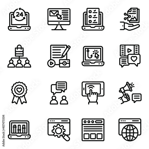 
Pack of Video Content and Website Linear Icons 
