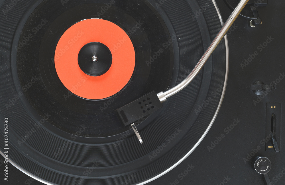 Fototapeta premium Top view of turntable neede on a vinyl record