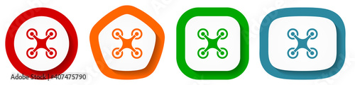 Drone, copter vector icon set, flat design buttons on white background