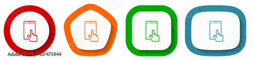 Smartphone, mobile phone with hand vector icon set, flat design buttons on white background