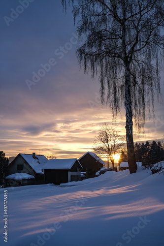 sunset over the village