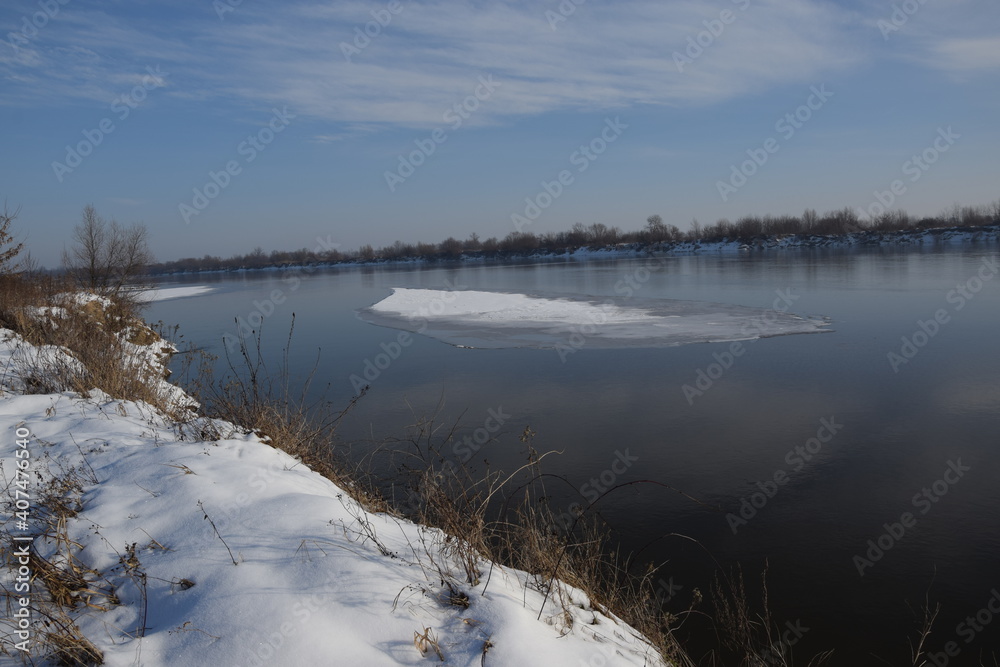 Vistula river near Sandomierz winter landscape
