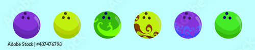 set of bowling ball cartoon icon design template with various models. vector illustration isolated on blue background
