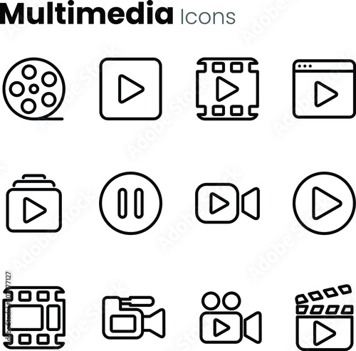 Multimedia video player icon set