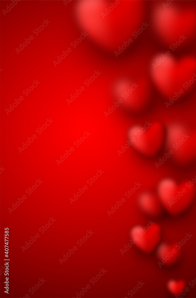 Red Valentine's day background with blurred hearts.