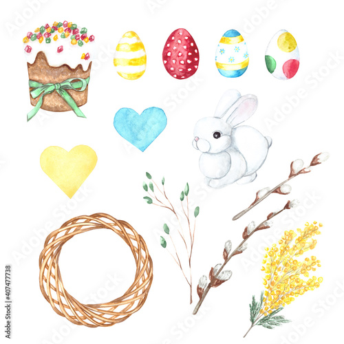 Watercolor illustration. Easter sticker set.