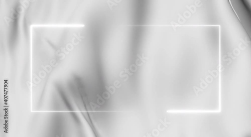Animated white neon light on white satin background, motion pattern, square shape, abstract background, neon scene, technology pattern, LED screen.
