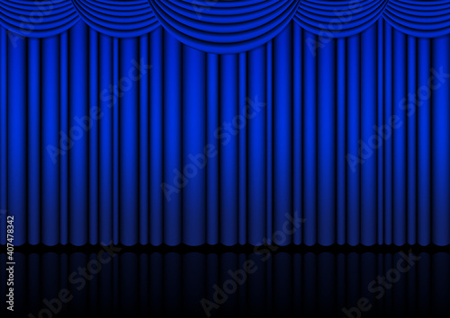Realistic Opera stage indoor with a blue curtain and Spotlight for comedy show or opera act movie. Vector illustration.