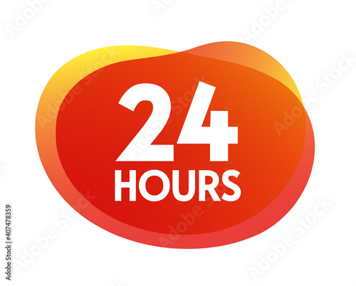 24 hours service working icon vector modern design illustration, open hrs label sticker isolated on color background