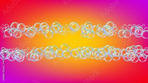 Swimming pool background with soap bubbles and foam. 3d vector illustration flyer. Bright spray and splash. Realistic water frame and border. Rainbow colorful liquid swimming pool.