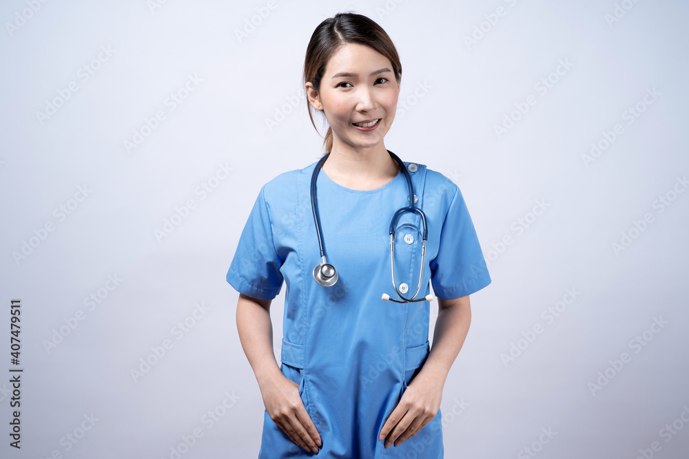 Happy Asian nurse woman smile face, Isolated on white background. Happy Asian nurse woman smile face, Isolated on white background.