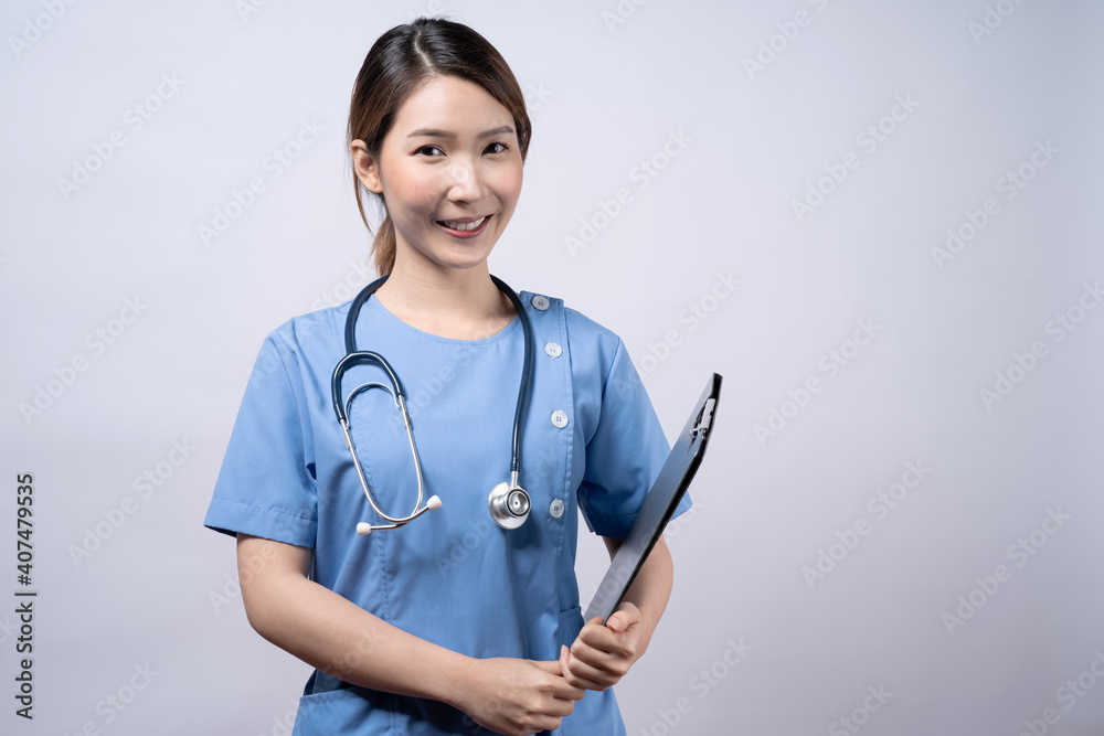 Happy Asian nurse woman smile face, Isolated on white background. Happy Asian nurse woman smile face, Isolated on white background.