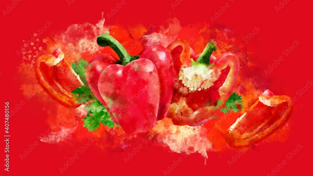 The appearance of the red pepper on a watercolor stain. The appearance of the red pepper on a watercolor stain.