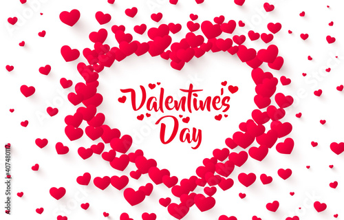 Red heart of Valentines Day, many hearts around in the form of a symbol. Vector