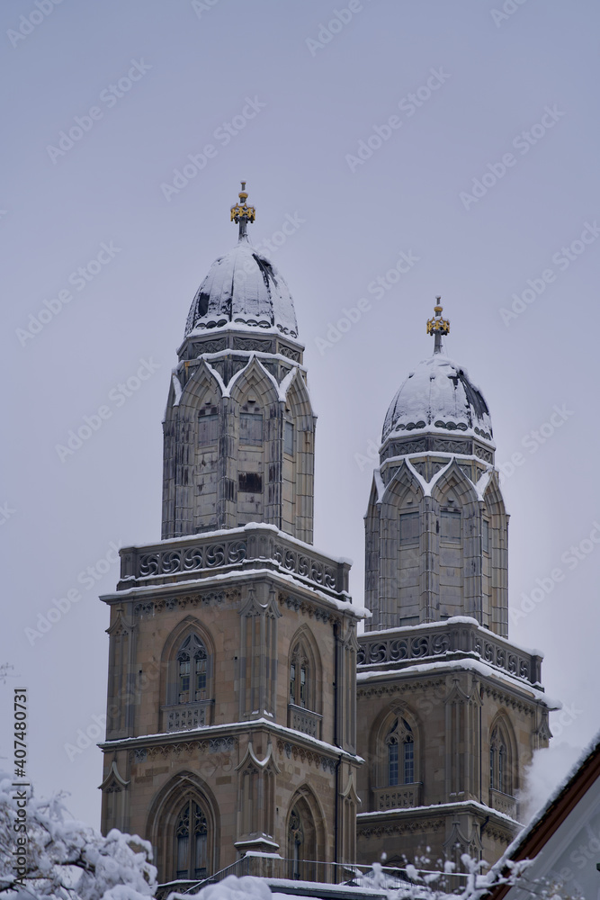 Church Great Minster (Grossmünster) at Zurich, Switzerland.