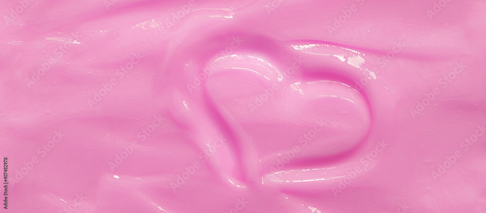 Heart shape on pink texture cosmetic cream, banner. Abstract background. Valentine's Day.