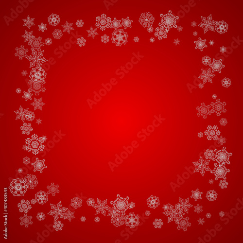 Christmas background with silver snowflakes and sparkles. Winter sales  New Year and Christmas background for party invitation  banner  gift cards  retail offers. Falling snow. Frosty winter backdrop.