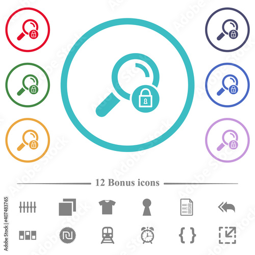 Search locked flat color icons in circle shape outlines