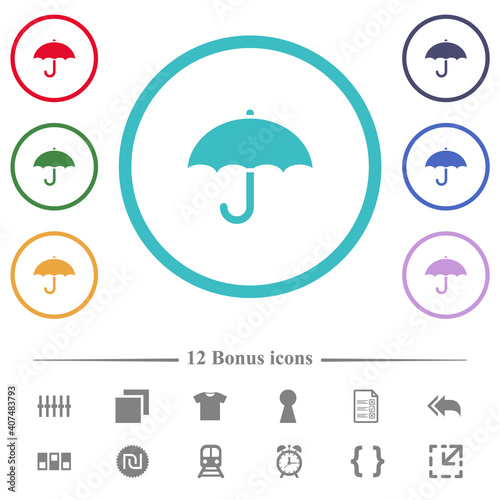 Umbrella flat color icons in circle shape outlines