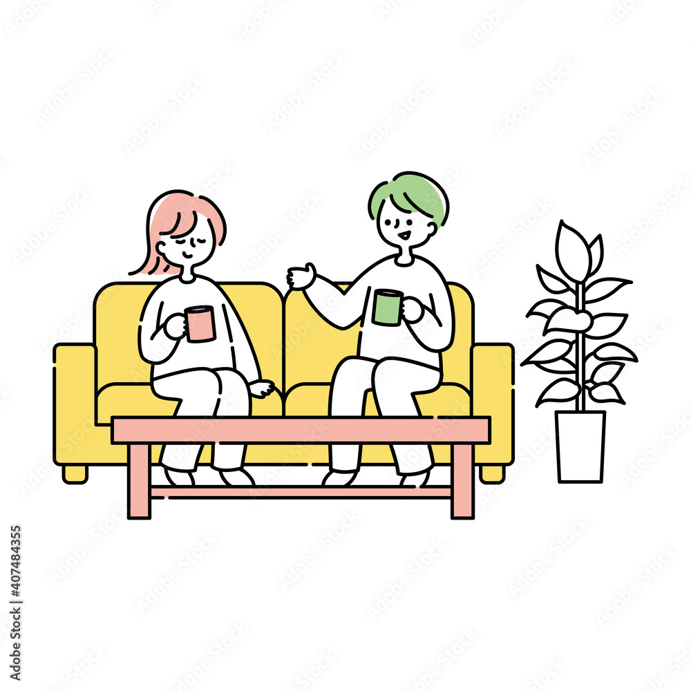 ソファーでくつろぐ夫婦 ソファーでくつろぐ夫婦